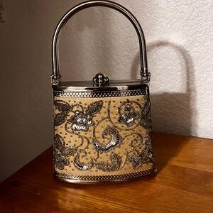 Chic Tan and Silver Embellished Clutch Box Purse